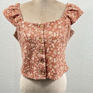 Rewind Terracotta Floral Button-Up Blouse